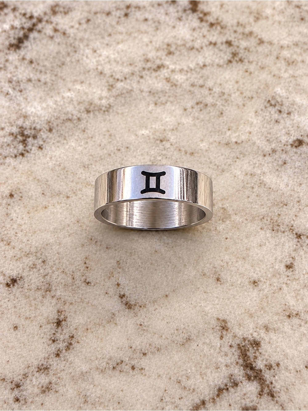 Gemini Zodiac Stainless Band Ring - Silver Tone